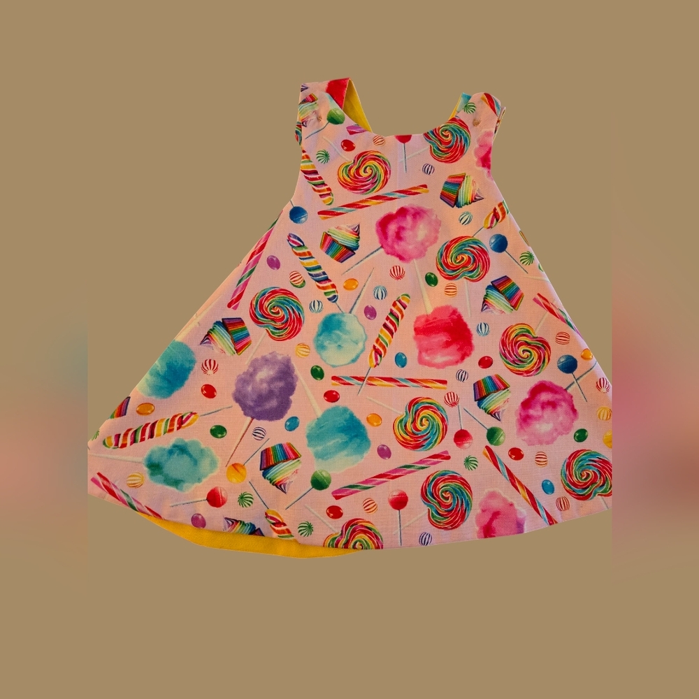 Candy and Cupcakes Dress. Reversible Baby Girl Dress. Size 12M